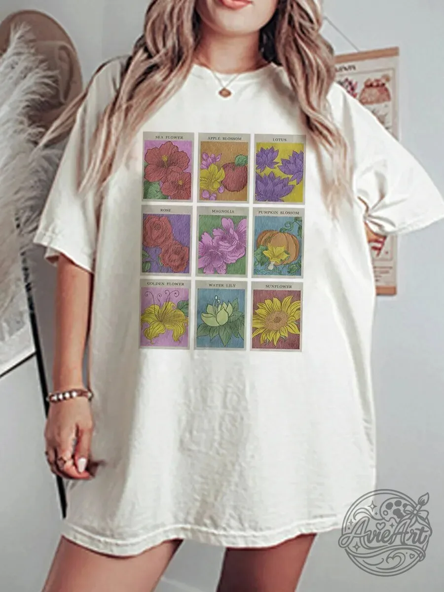 Vintage Botanical Flower Seed Packets Oversized Graphic T-Shirt